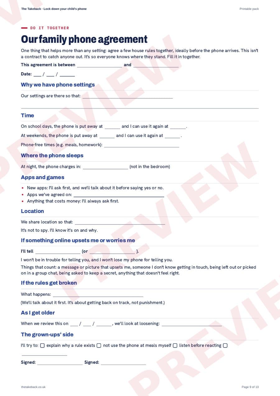 Preview of the family phone agreement